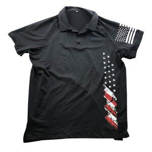 Mens Polo Shirt 2XL Short Sleeve America Patriotic Black 4th Of July Athletic